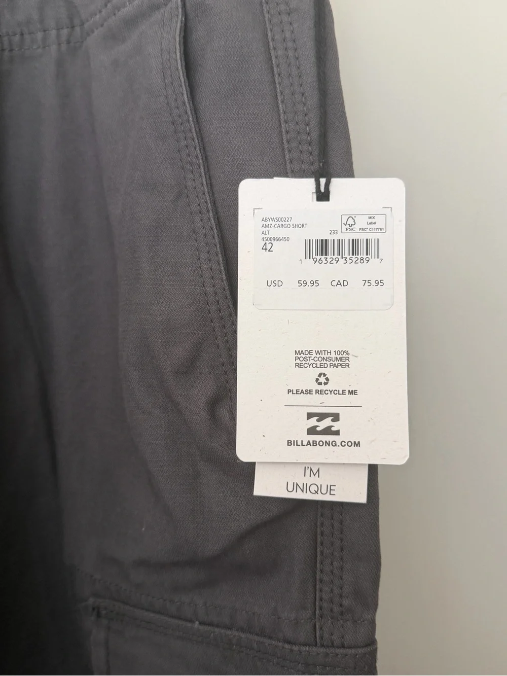 Billabong Men's Charcoal Cargo Shorts